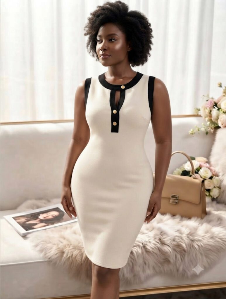 Robe crème et noire – Élégance intemporelle